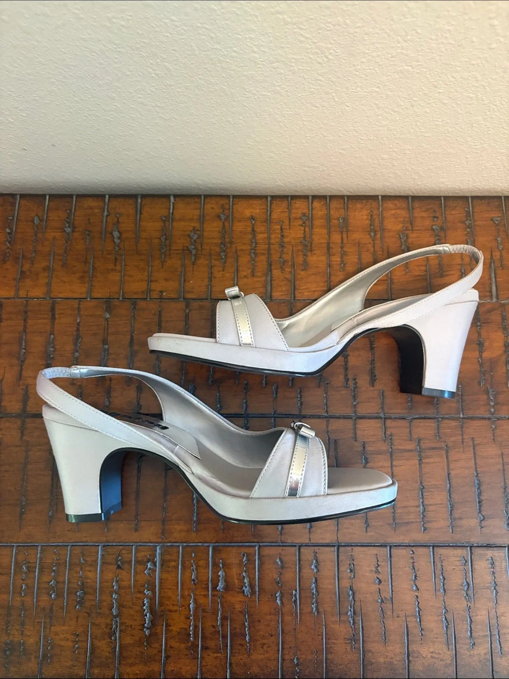 Unlisted by Kenneth Cole Silver Slingback Sandal Heels with Bow Detail - Picture 6 of 11